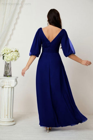 Baoleely  Formal Prom Gown Women V-Neck Chiffon Bridesmaid Dresses Long Bishop Sleeve Party Dress 2807