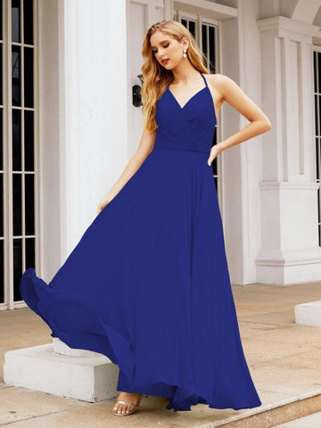 Baoleely Halter Chiffon Bridesmaid Dresses Wedding Appare Sleeveless Formal Prom Dress with Ruffled Back 28035