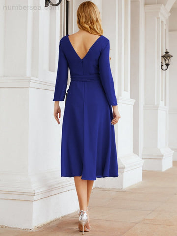 Robe de demoiselle d'honneur dos nu en V avec ceinture à la taille - Mère de la mariée - Invitée au mariage SY28031