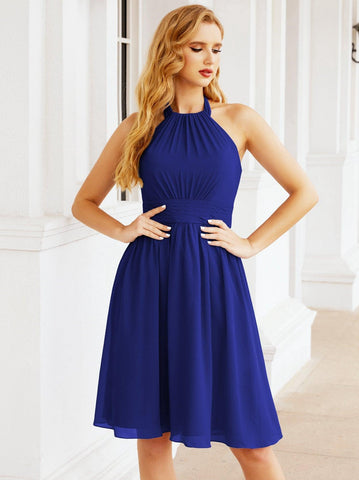 Robe de demoiselle d'honneur courte en mousseline de soie, dos nu, sans manches, robe de soirée formelle, dos nu, Baoleely 28023 