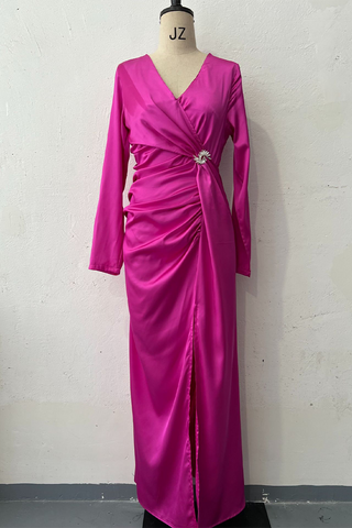 Prom Elegant Hollow Out Slit Ruched V Neck Evening Dresses(4 Colors)