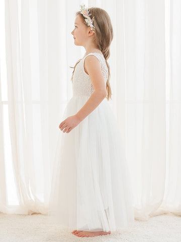 A-line Lace Tulle Ankle-length White Dress (2003227597)