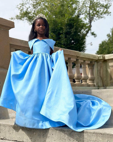 Enchanted Blue Satin Birthday Ballgown for Girls