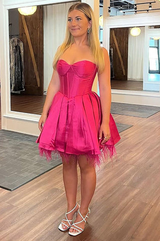Stylish A Line Sweetheart Fuchsia Short Homecoming Dress with Criss Cross Back