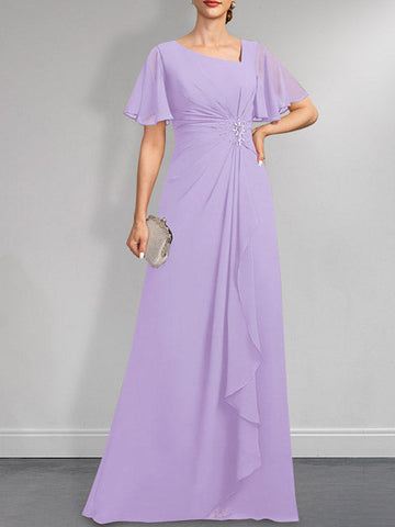 A-line Asymmetrical Floor-Length Chiffon Mother of the Bride Dress With Pleated Beading Sequins