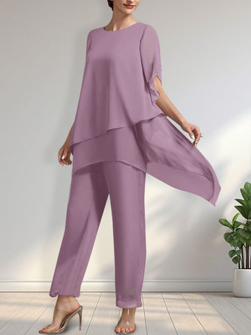 Separates Jumpsuit/Pantsuit Scoop Ankle-Length Chiffon Mother of the Bride Dress
