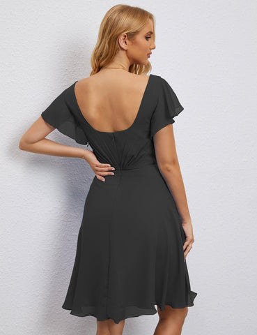 Robe de soirée dos nu, robe de bal formelle, longueur genou, manches courtes, robe de cocktail 28077 