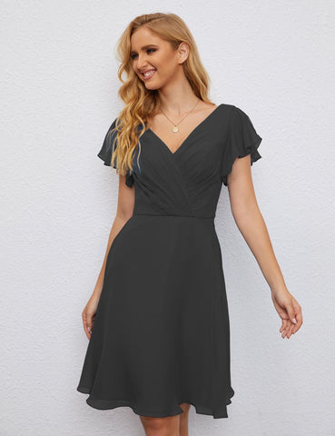 Robe de soirée dos nu, robe de bal formelle, longueur genou, manches courtes, robe de cocktail 28077 