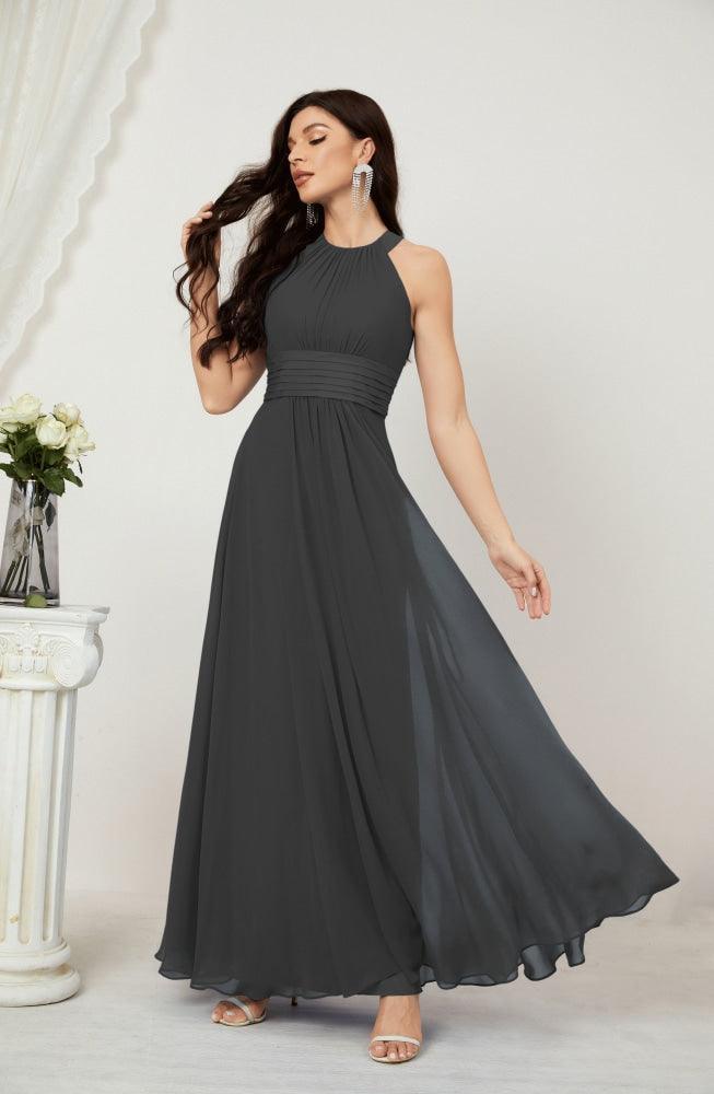 Numbersea Formal Party Gown Dress Chiffon Halter Long Sleeveless Bridesmaid Dresses 2802