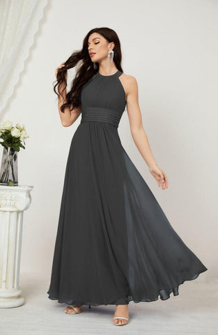 Baoleely Formal Party Gown Dress Chiffon Halter Long Sleeveless Bridesmaid Dresses 2802