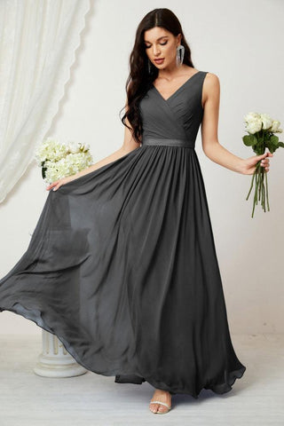 Women's Chiffon Long Bridesmaid Dresses A line Sleeveless Formal Prom Gown for Evening Party Homecoming Dresses 2808