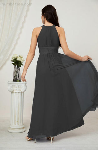 Baoleely Formal Party Gown Dress Chiffon Halter Long Sleeveless Bridesmaid Dresses 2802