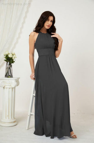 Baoleely Formal Party Gown Dress Chiffon Halter Long Sleeveless Bridesmaid Dresses 2802
