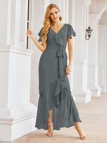 Baoleely Ruffled Bridesmaid Dresses Mermaid Formal Violin Evening Party Prom Gowns 28042