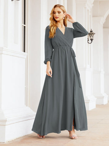 Robe de demoiselle d'honneur en mousseline Sunnderly pour femme, coupe trapèze, manches longues, robe de soirée formelle pour invitée de mariage SY28032 