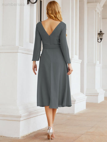 Robe de demoiselle d'honneur dos nu en V avec ceinture à la taille - Mère de la mariée - Invitée au mariage SY28031