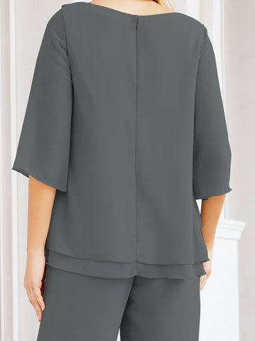 Baoleely Élégante robe mère de la mariée 2 pièces, grande taille, pantalon, volants, couches argentées, peignoir 28064