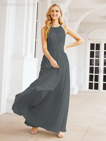Baoleely Sleeveless Bridesmaid Dresses Long Prom Gown Zipper with Keyhole Back 28056