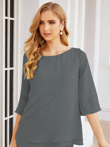 Baoleely Élégante robe mère de la mariée 2 pièces, grande taille, pantalon, volants, couches argentées, peignoir 28064