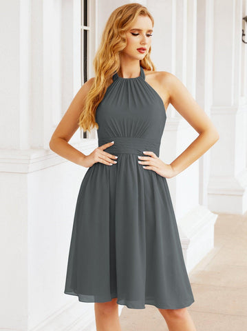 Robe de demoiselle d'honneur courte en mousseline de soie, dos nu, sans manches, robe de soirée formelle, dos nu, Baoleely 28023 