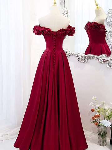 A-Line Off Shoulder Satin Long Prom Dress Satin Evening Dress Y6340