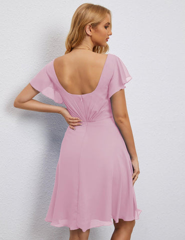 Robe de soirée dos nu, robe de bal formelle, longueur genou, manches courtes, robe de cocktail 28077 