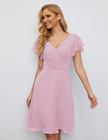 Robe de soirée dos nu, robe de bal formelle, longueur genou, manches courtes, robe de cocktail 28077 