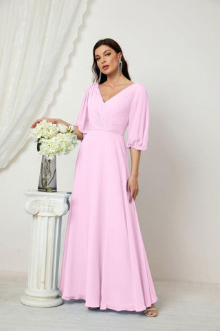 Baoleely  Formal Prom Gown Women V-Neck Chiffon Bridesmaid Dresses Long Bishop Sleeve Party Dress 2807