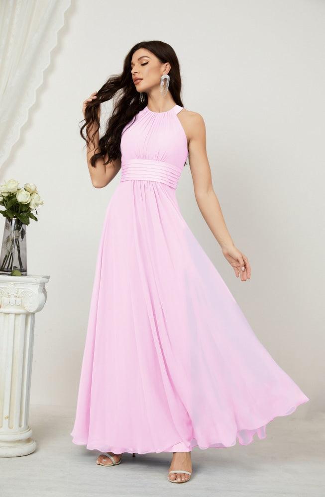 Numbersea Formal Party Gown Dress Chiffon Halter Long Sleeveless Bridesmaid Dresses 2802