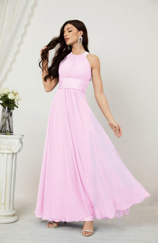Baoleely Formal Party Gown Dress Chiffon Halter Long Sleeveless Bridesmaid Dresses 2802