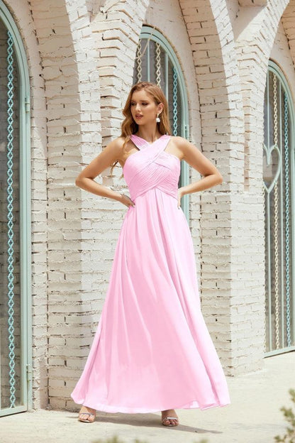 Halter Bridesmaid Dresses Formal Cocktail Prom Gown 28015