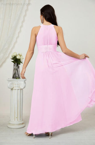 Baoleely Formal Party Gown Dress Chiffon Halter Long Sleeveless Bridesmaid Dresses 2802