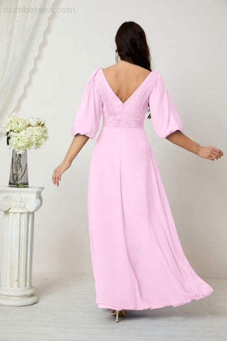 Baoleely  Formal Prom Gown Women V-Neck Chiffon Bridesmaid Dresses Long Bishop Sleeve Party Dress 2807