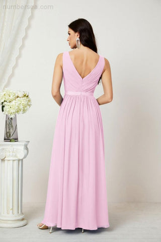 Women's Chiffon Long Bridesmaid Dresses A line Sleeveless Formal Prom Gown for Evening Party Homecoming Dresses 2808