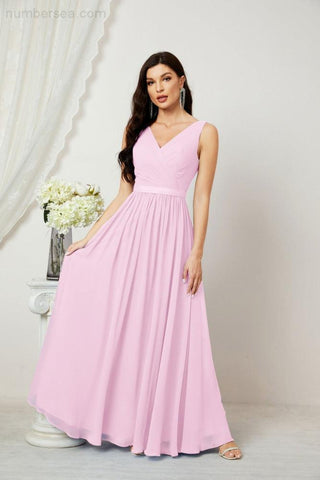 Women's Chiffon Long Bridesmaid Dresses A line Sleeveless Formal Prom Gown for Evening Party Homecoming Dresses 2808