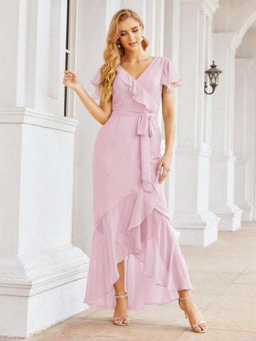 Baoleely Ruffled Bridesmaid Dresses Mermaid Formal Violin Evening Party Prom Gowns 28042