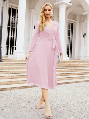 Robe de demoiselle d'honneur dos nu en V avec ceinture à la taille - Mère de la mariée - Invitée au mariage SY28031