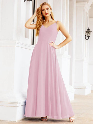 Baoleely Spaghetti Strap Bridesmaid Dresses V Neck Butterfly Back Fromal Evening Party Prom Gown 28036