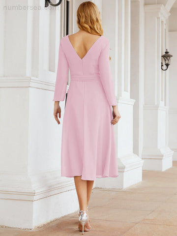 Robe de demoiselle d'honneur dos nu en V avec ceinture à la taille - Mère de la mariée - Invitée au mariage SY28031