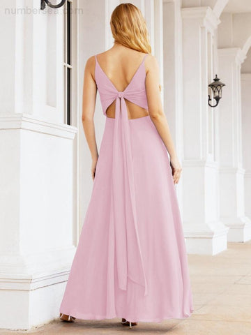 Baoleely Spaghetti Strap Bridesmaid Dresses V Neck Butterfly Back Fromal Evening Party Prom Gown 28036