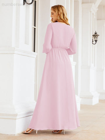 Robe de demoiselle d'honneur en mousseline Sunnderly pour femme, coupe trapèze, manches longues, robe de soirée formelle pour invitée de mariage SY28032 