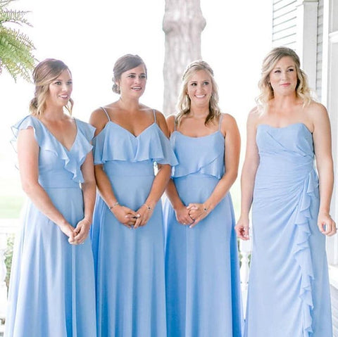 Sexy Spaghetti-Straps Sky Blue Convertible Bridesmaid Dresses