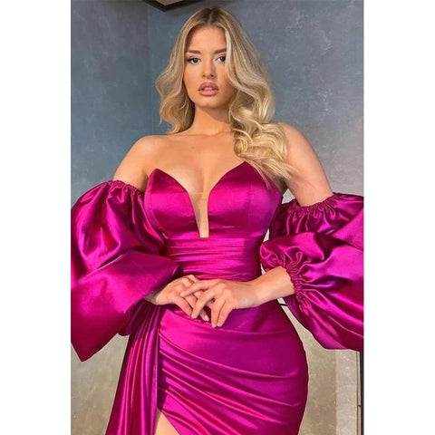 Robe de bal longue à col en V et manches amovibles, froncée et sans bretelles