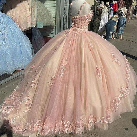 Vestido de quinceañera rosa brillante con encaje y flores, estilo tul, para fiesta de 16 años, modelo Y57