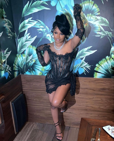 Vestido de fiesta sexy de encaje negro sin tirantes Y2223