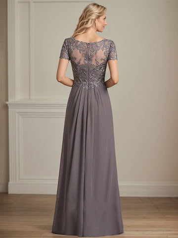 A-line V-Neck Floor-Length Chiffon Lace Mother of the Bride Dress