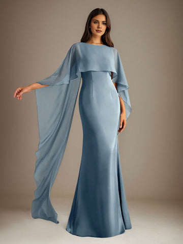 Sheath/Column Boatneck Floor-Length Chiffon Mother of the Bride Dress With Cascading Ruffles