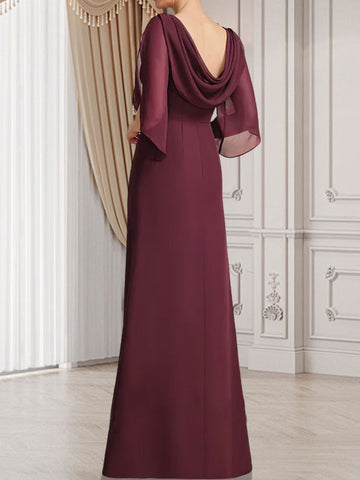 Vestido de corte recto/columna, largo hasta el suelo, de gasa, para la madre de la novia, con plisados ​​y cuentas.