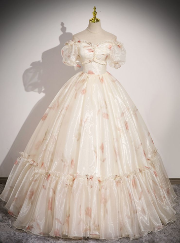 Robe de bal fleurie en tulle à épaules dénudées, robe de soirée élégante Y8365