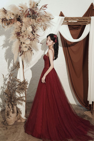 Vestido largo de fiesta de lentejuelas de alta calidad, color burdeos, modelo Y4704